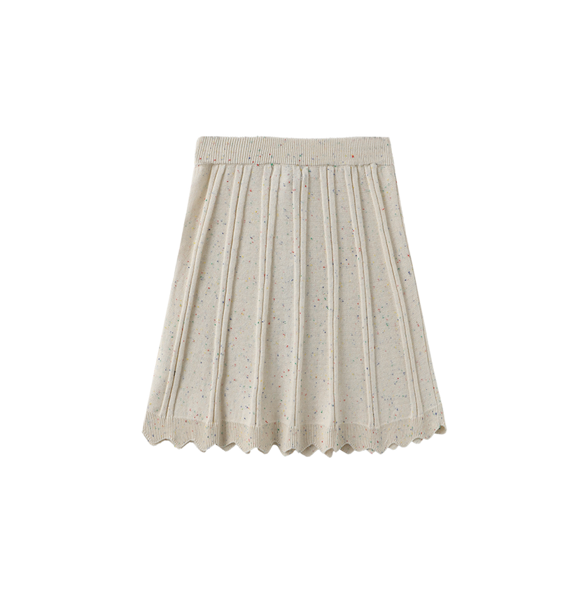 Marled Knit Scallop Trim Skirt