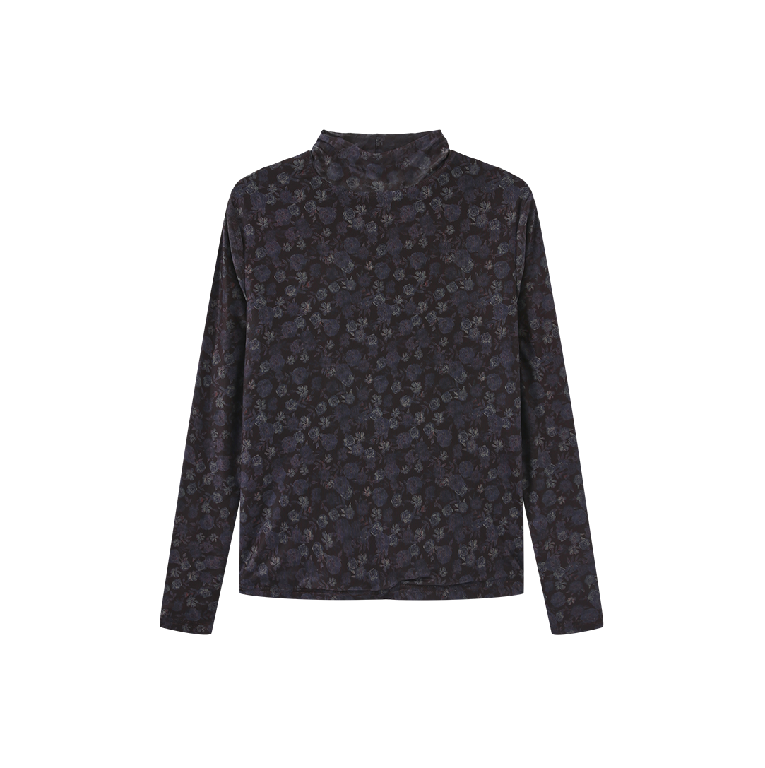Elm Mesh Printed Turtleneck Top