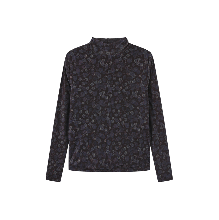 Elm Mesh Printed Turtleneck Top