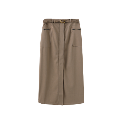 Belted Pocket Wool Skirt