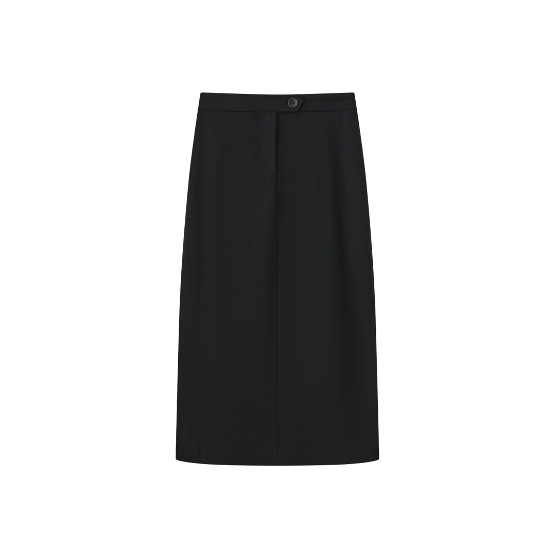 Button Wool Straight Skirt