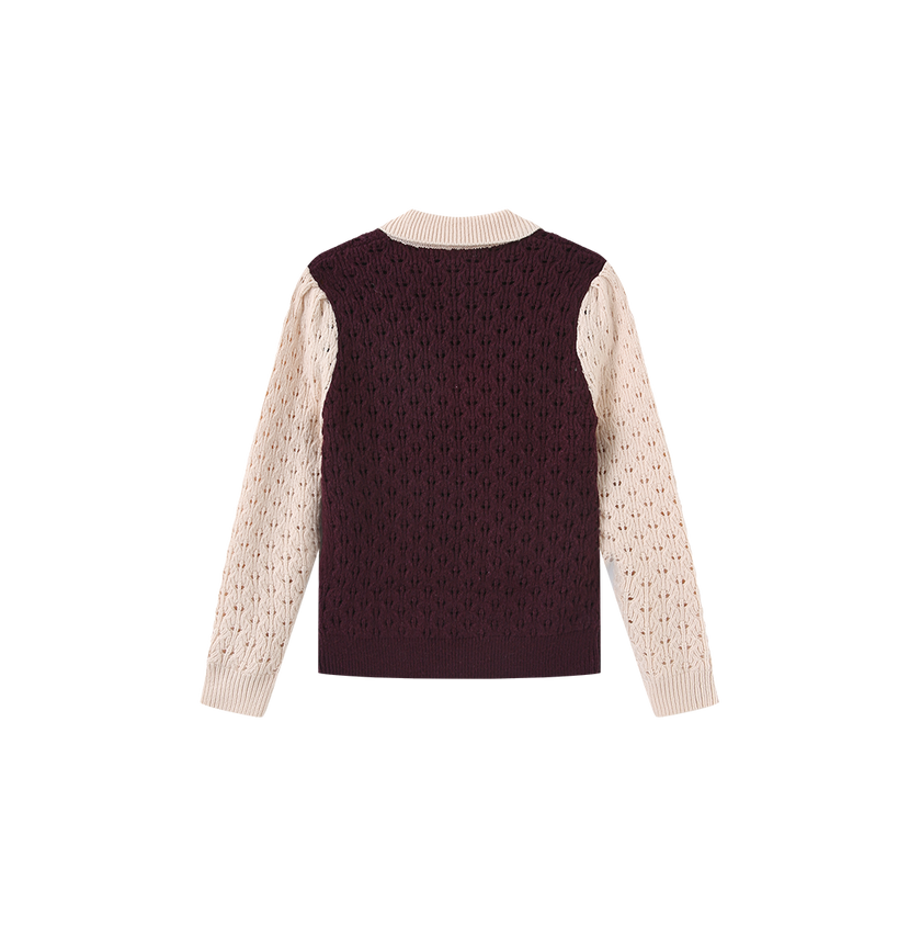 Pez Pointelle Contrast Knit Collared Sweater