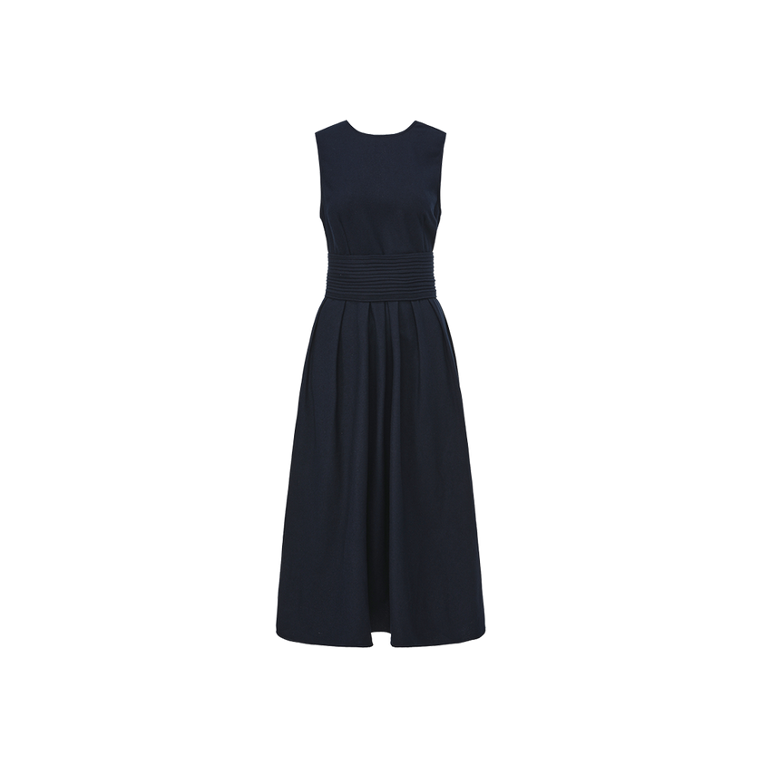Pleated Waist Wool Dress