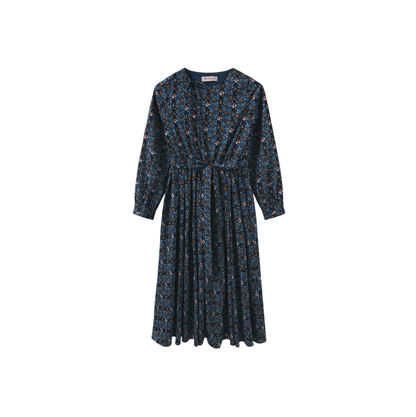 Side Placket Pleated Midi Dress