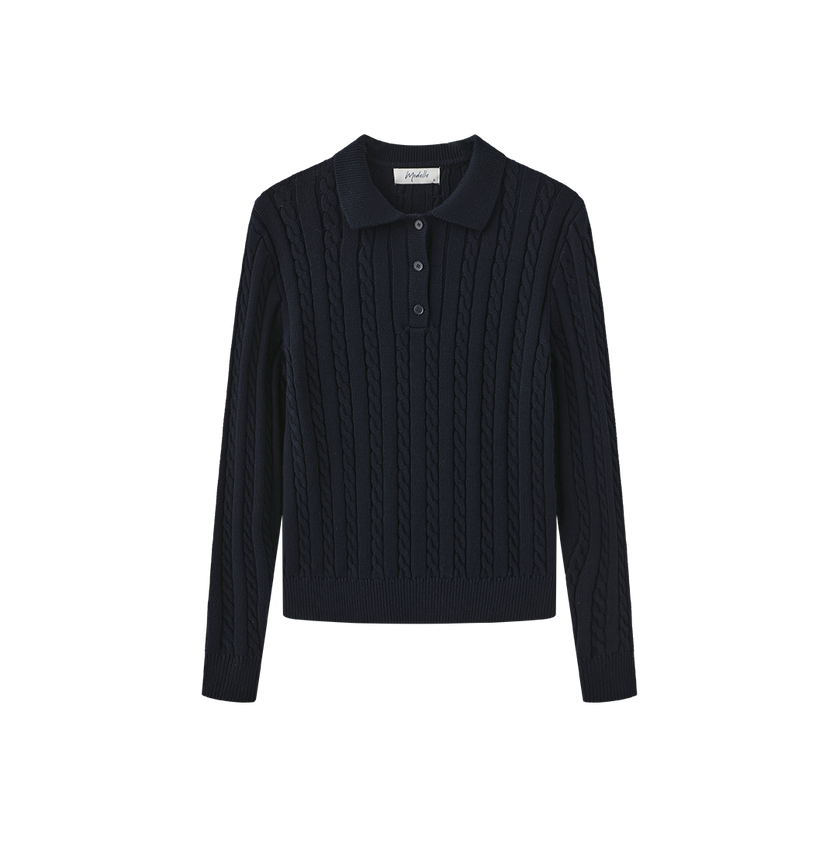 Cable Knit Polo Sweater