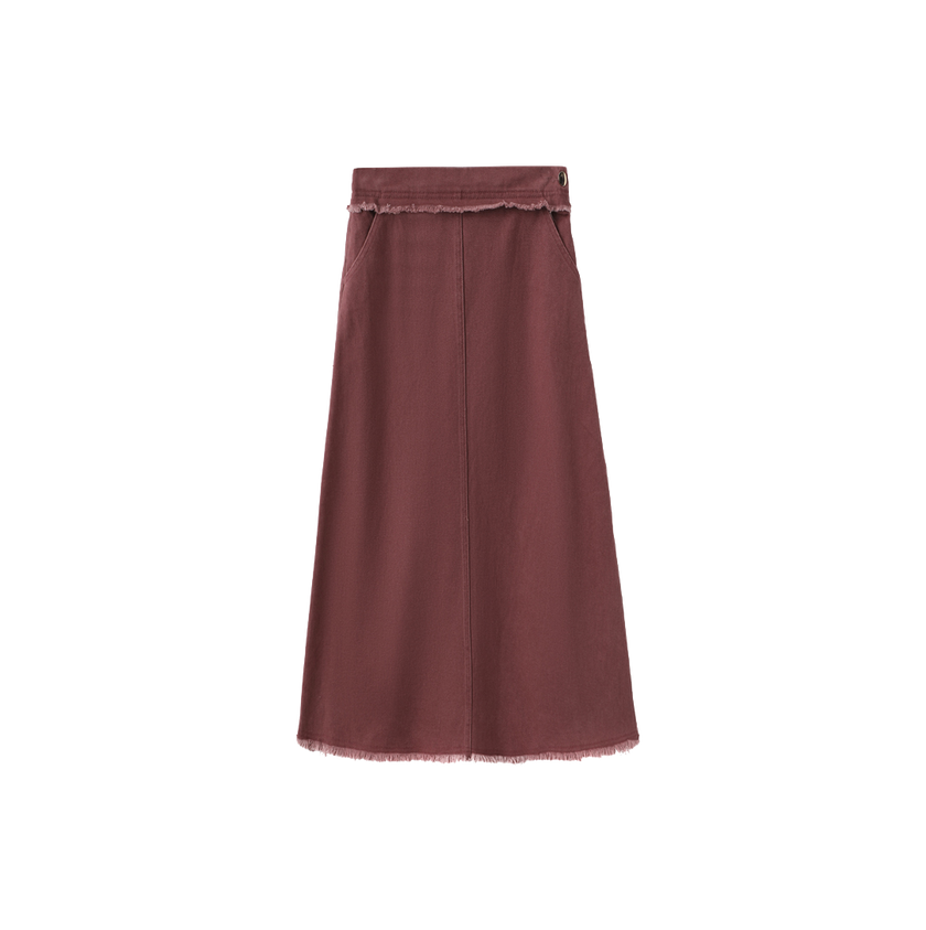 Denim Fringe Center Seam Skirt