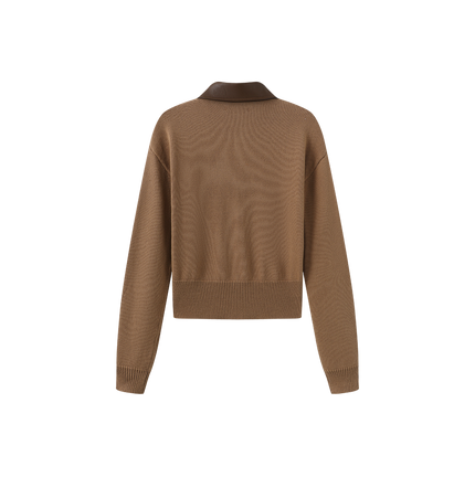 Leather Collar Knit Zip Sweater