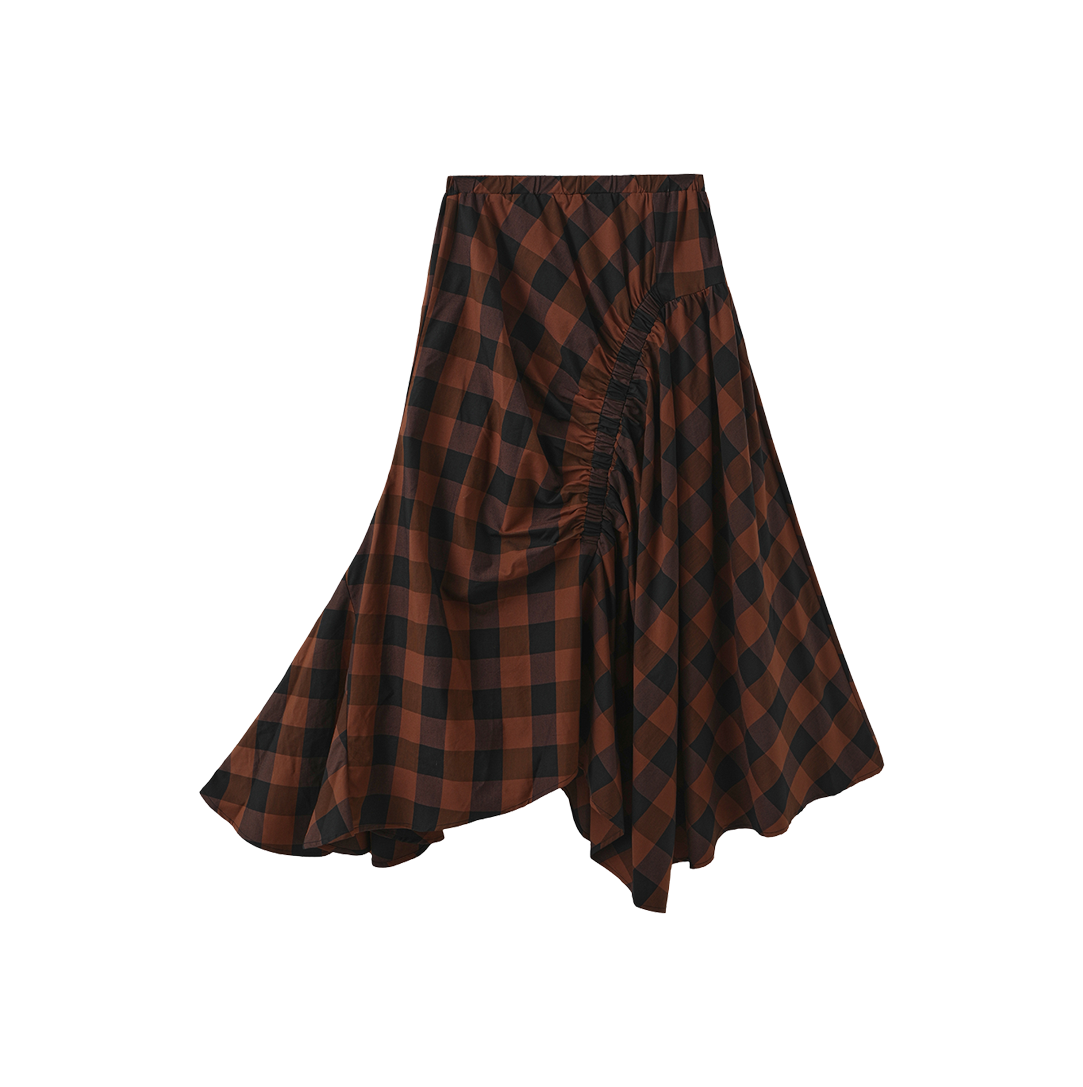 Elastic Seam Plaid Skirt