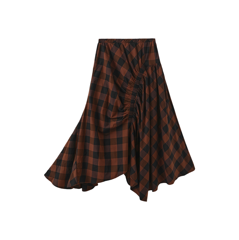 Elastic Seam Plaid Skirt