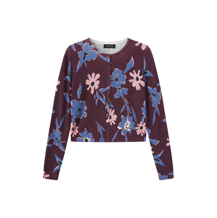 Floral Burgundy Knit Cardigan