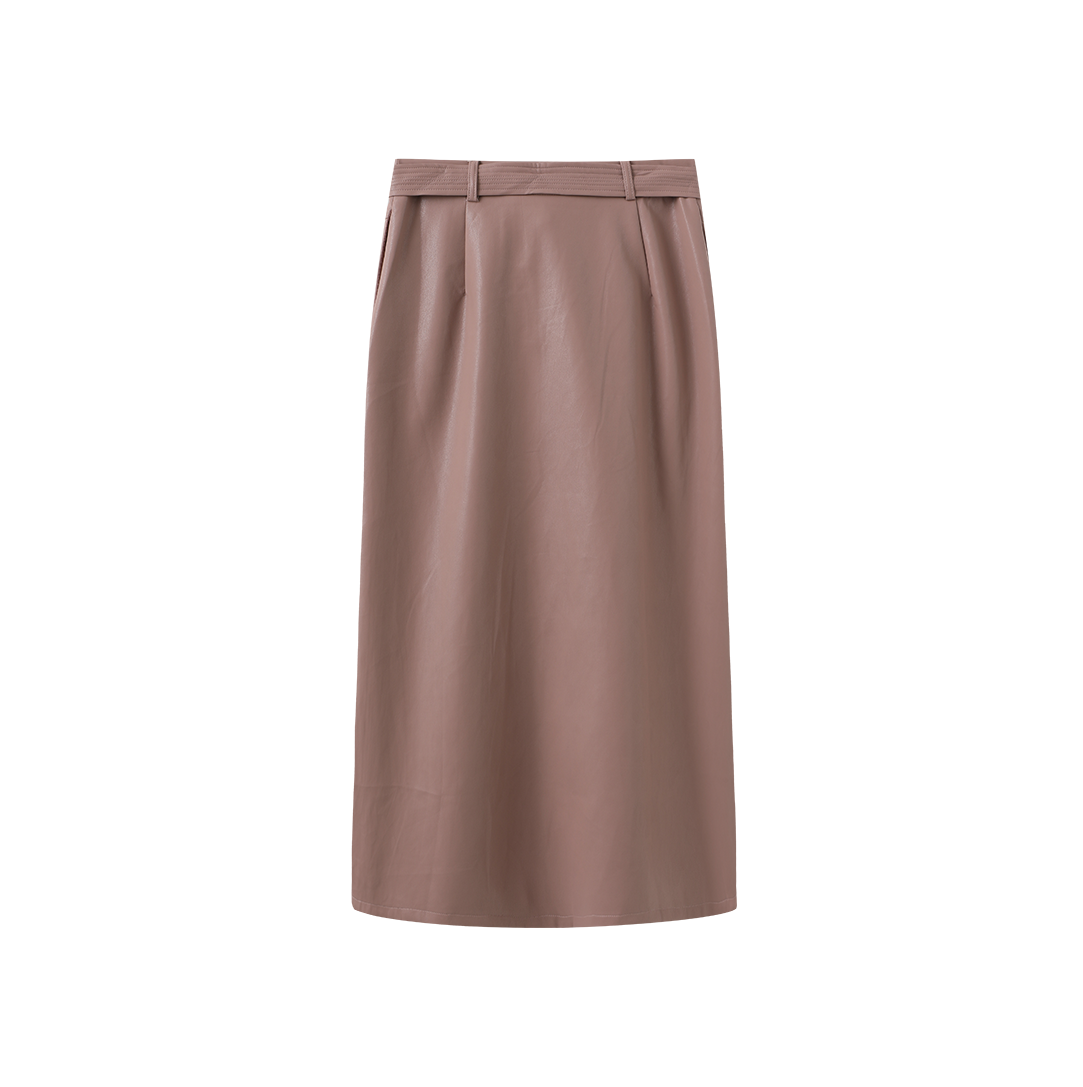 Leather Belted Button Down Skirt