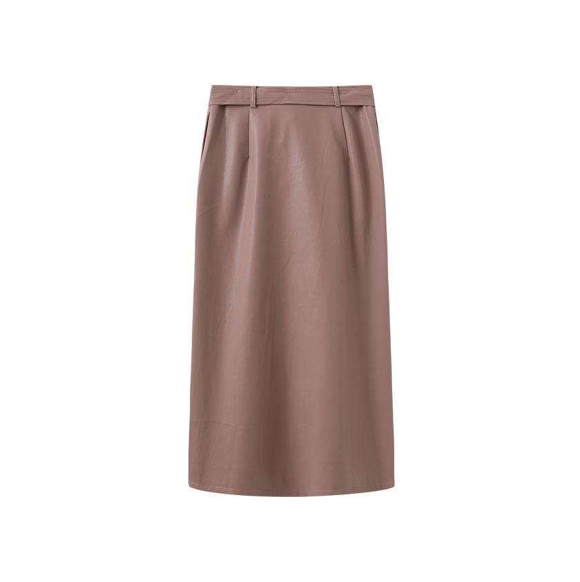 Leather Belted Button Down Skirt