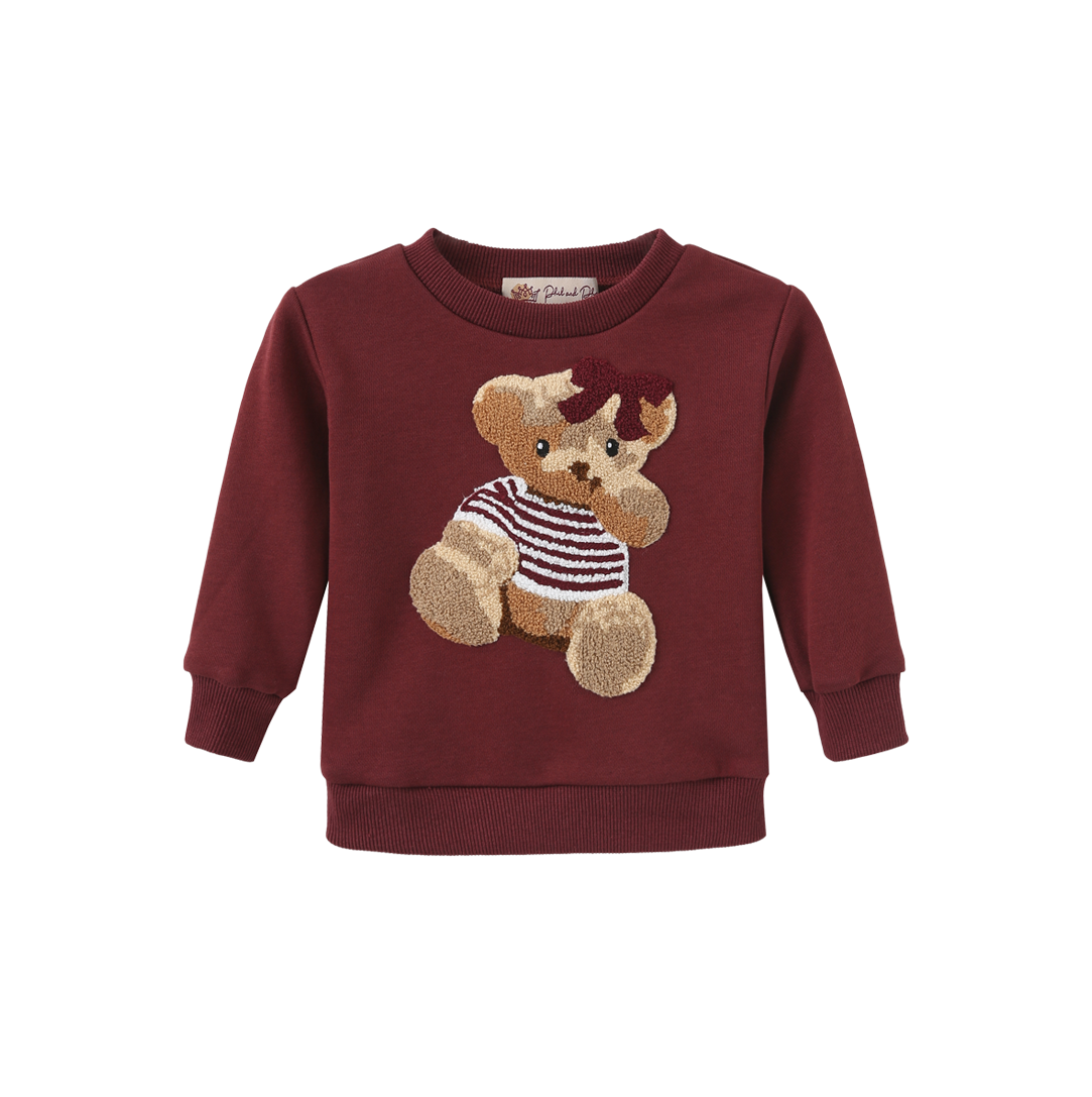 Sherpa Bow Bear Patch Sweatshirt Set