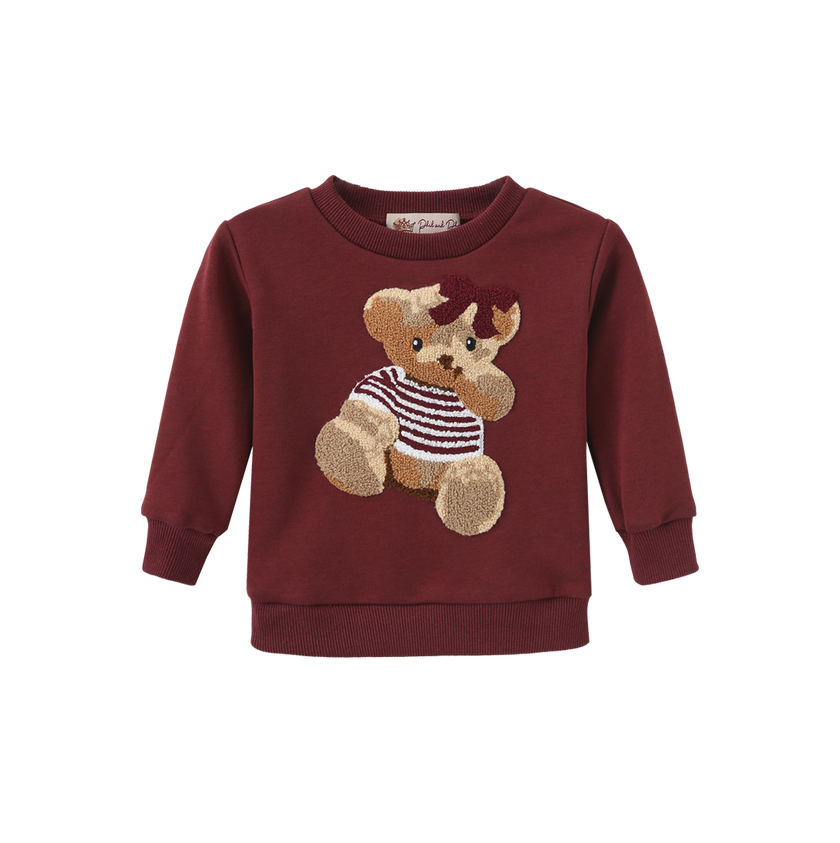 Sherpa Bow Bear Patch Sweatshirt Set