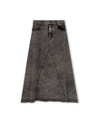 Fringe Hem Denim Midi Skirt