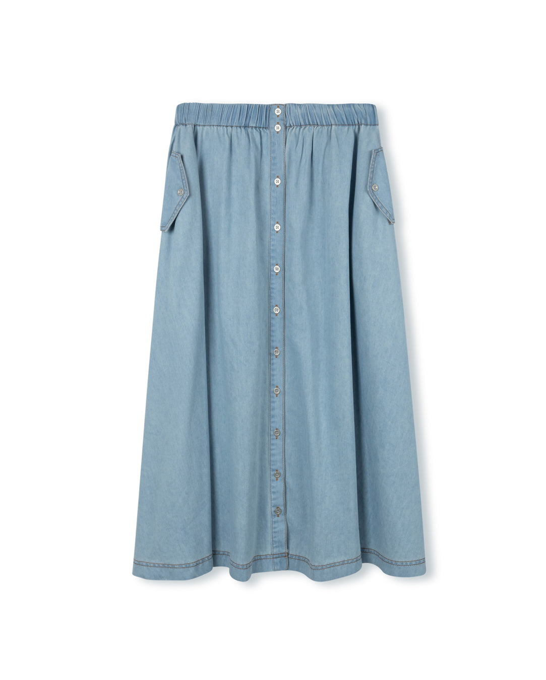Chambray Flowy Maxi Pocket Skirt