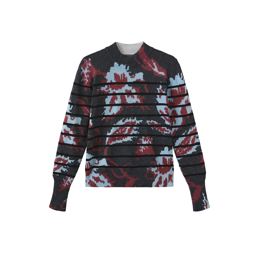 Striped  Floral Crewneck Sweater