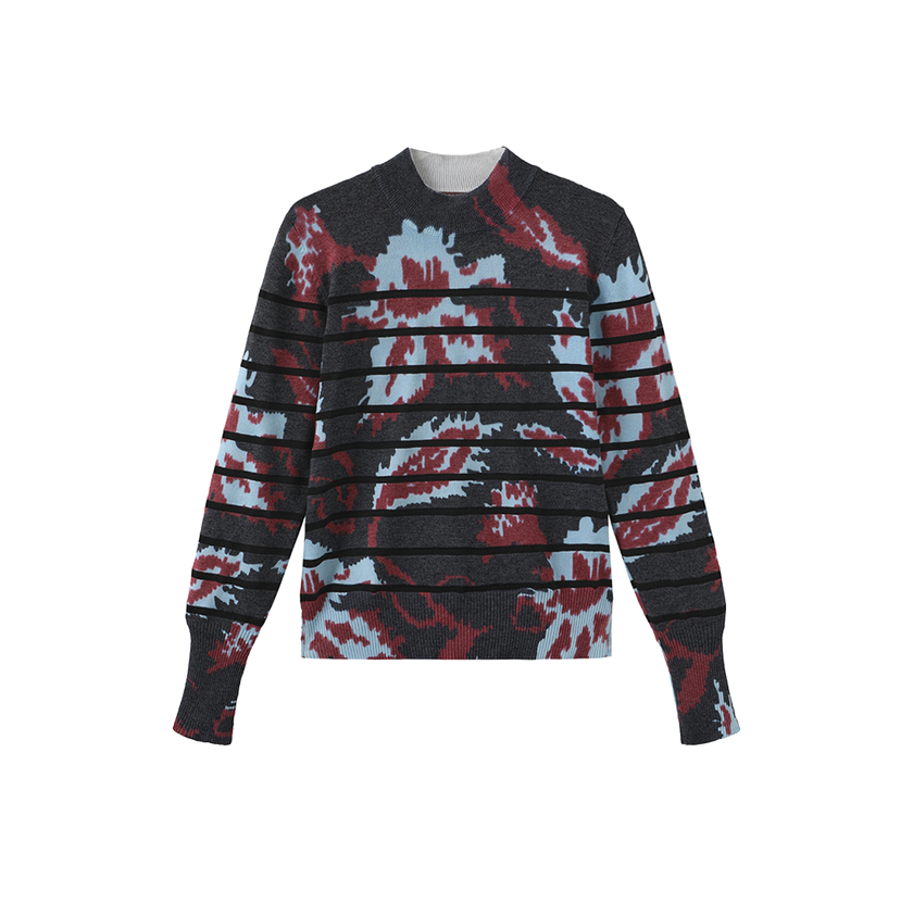 Striped  Floral Crewneck Sweater