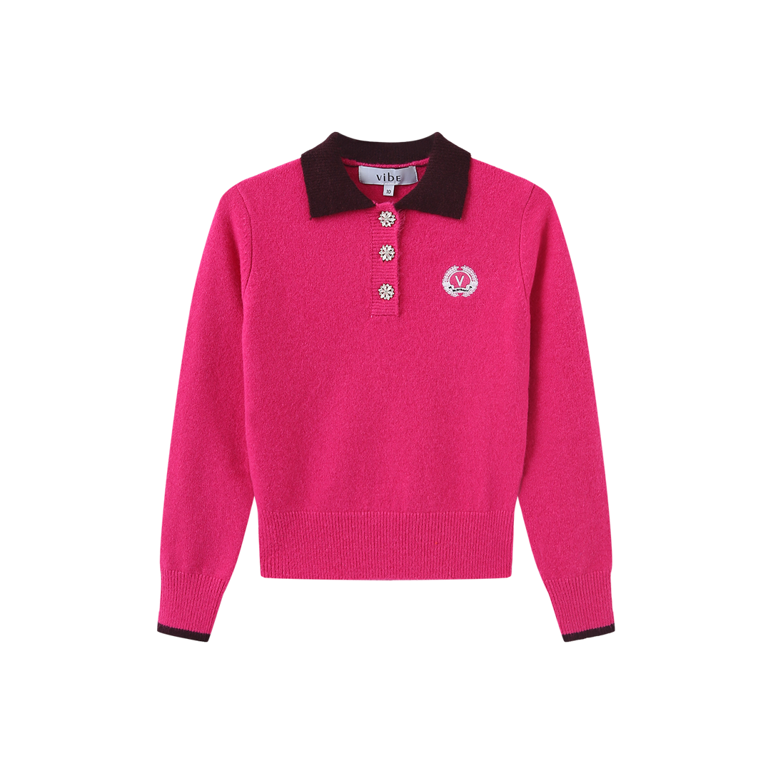 Knit Collared Crest Sweater