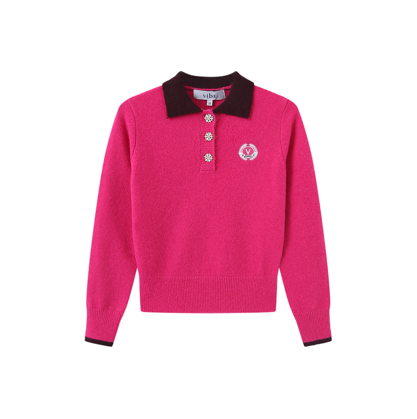 Knit Collared Crest Sweater