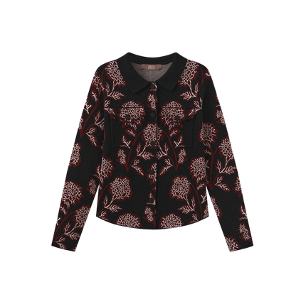 Collared Printed Knit Cardigan