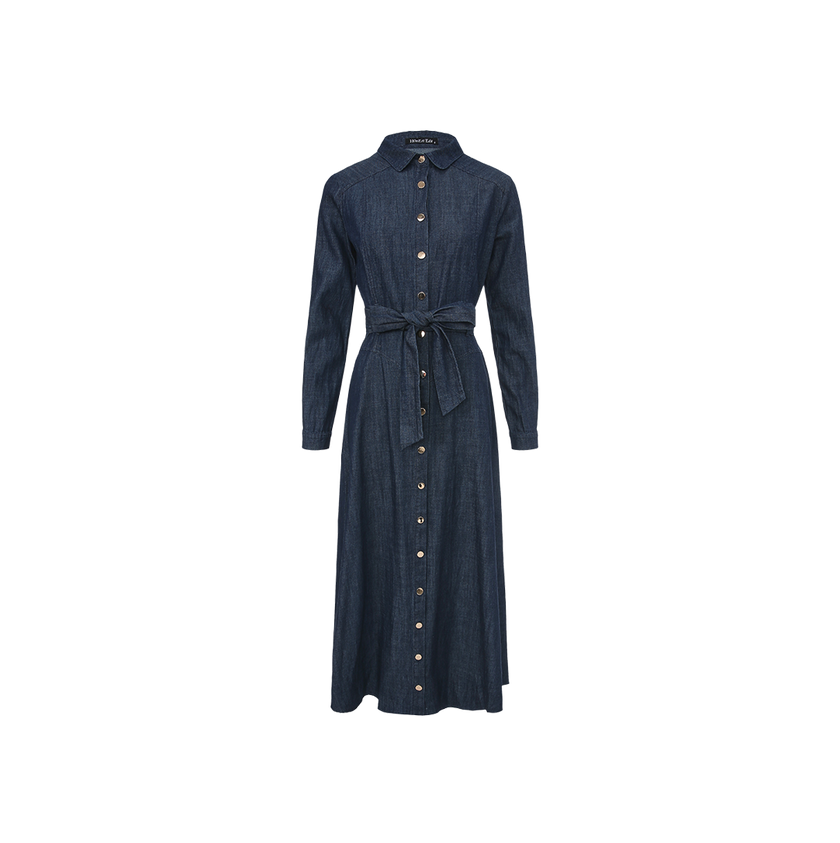 Denim Belted Midi Dress
