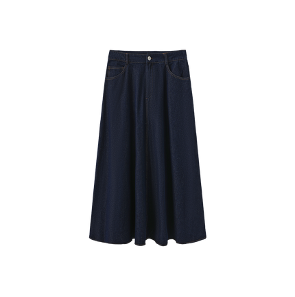 Denim Front Fly Midi Skirt