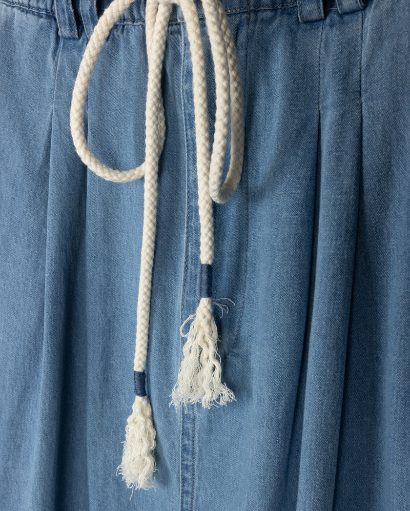 Rope Belt Denim Pleat Skirt
