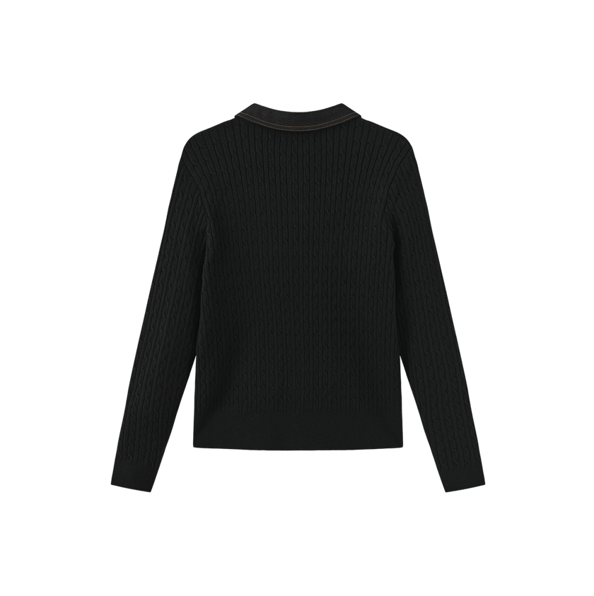Cable Knit Contrast Fabric Cardigan