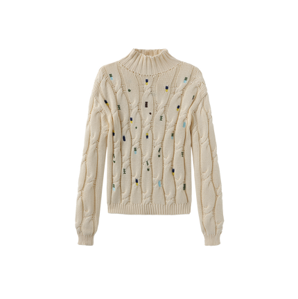 Chunky Knit Embroidered Turtleneck