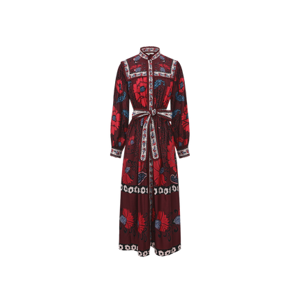Lace Trimmed Printed Pleated Dress