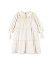 Embroidered Trim Tiered Tassel Dress