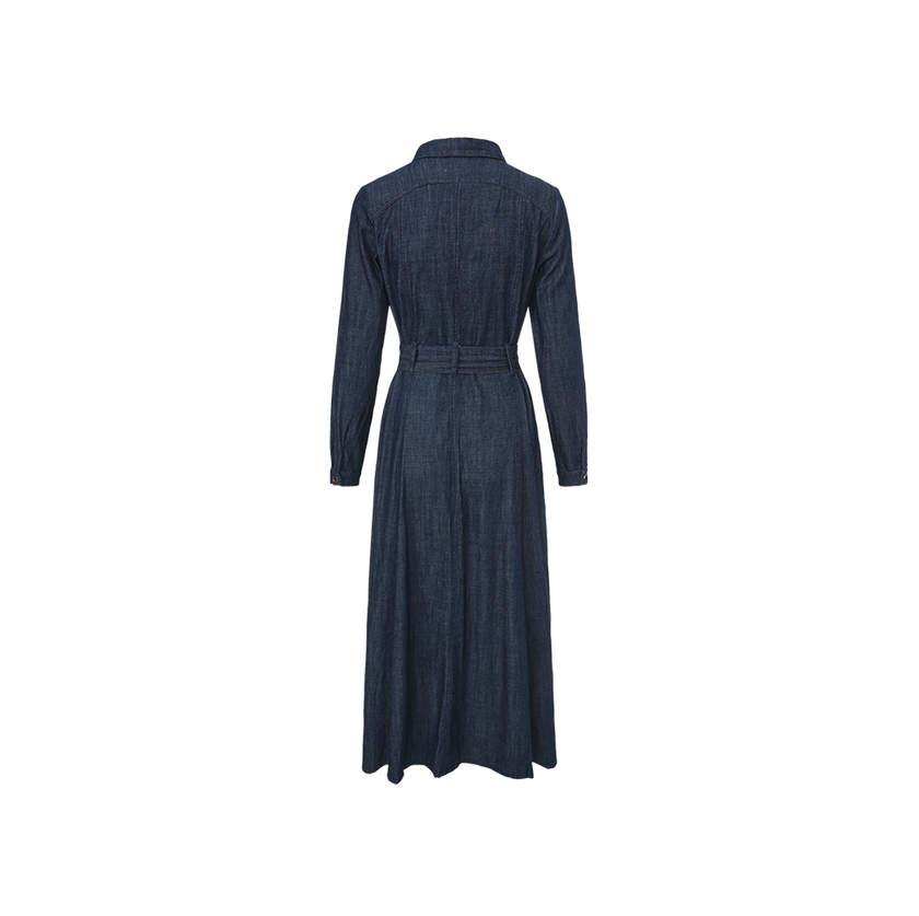 Denim Belted Midi Dress