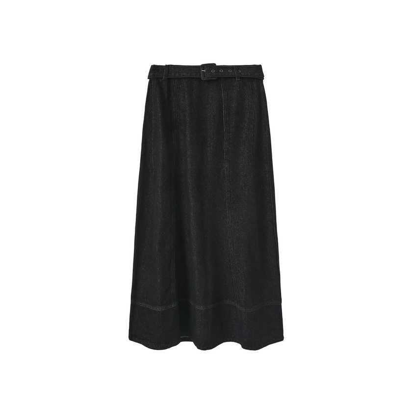 Belted Denim  Stitch Skirt