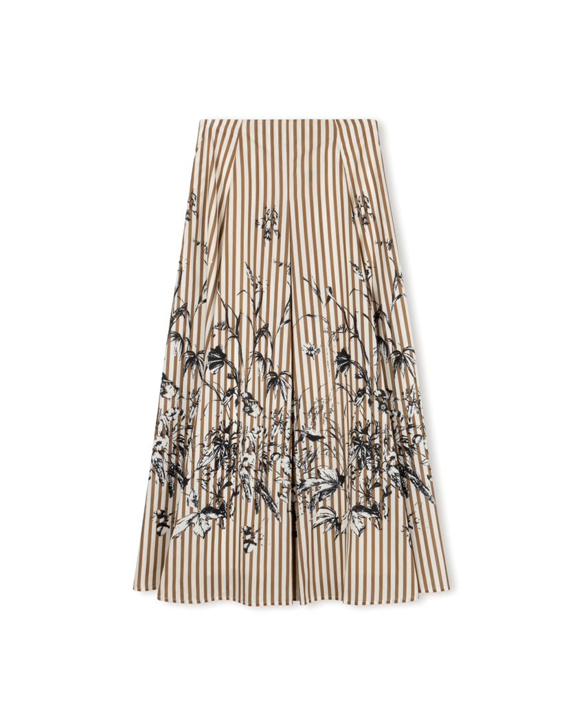 Poplin Stripe Floral Detail Maxi Skirt