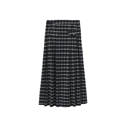 Plaid Center Pocket Pleat  Skirt