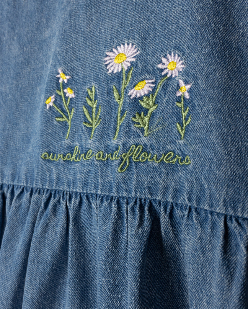Denim Embroidered Top And Pocket Dress