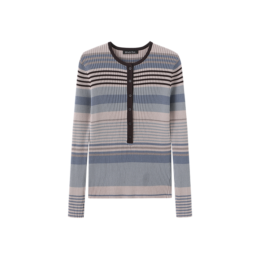 Ribbed Stripe Button Top