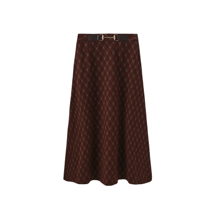 Belted Plaid Wool Skirt