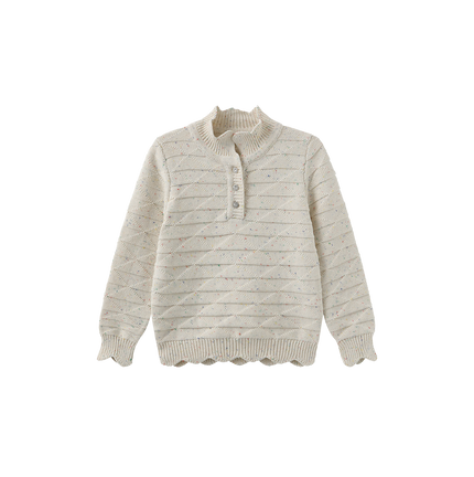 Marled Knit Scallop Trim Sweater