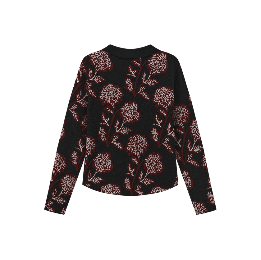 Collared Printed Knit Cardigan