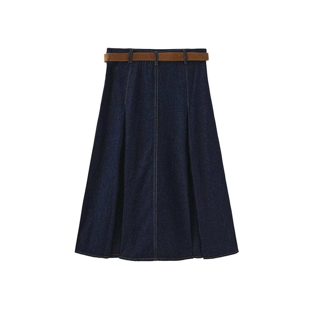 Short Pleated Denim Skirt