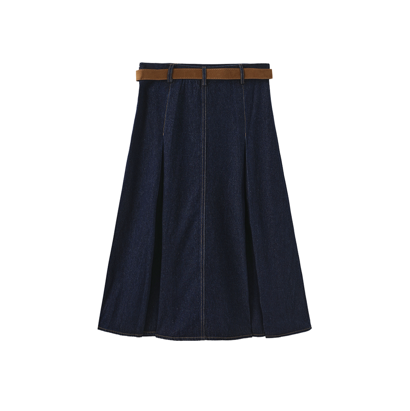 Short Pleated Denim Skirt