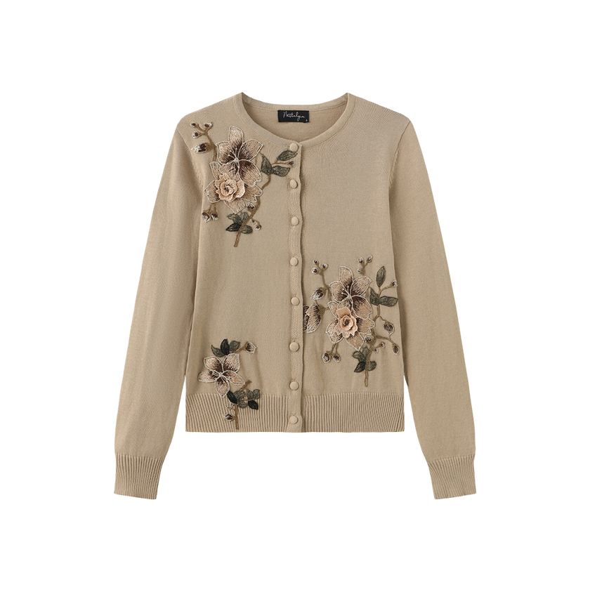 Flower Embroidered Hem Cardigan