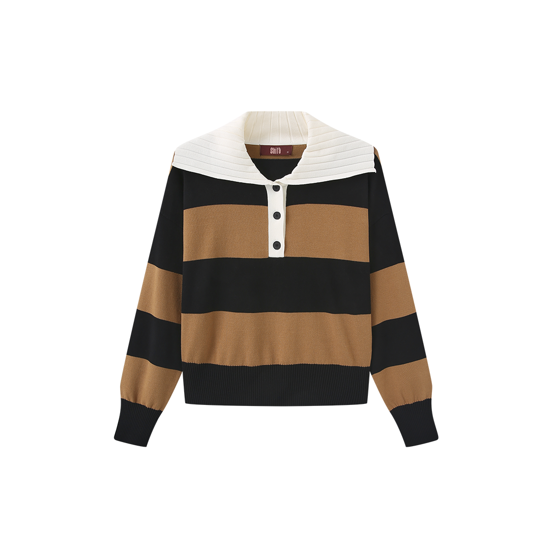 Stripe Contrast Collar Knit Sweater