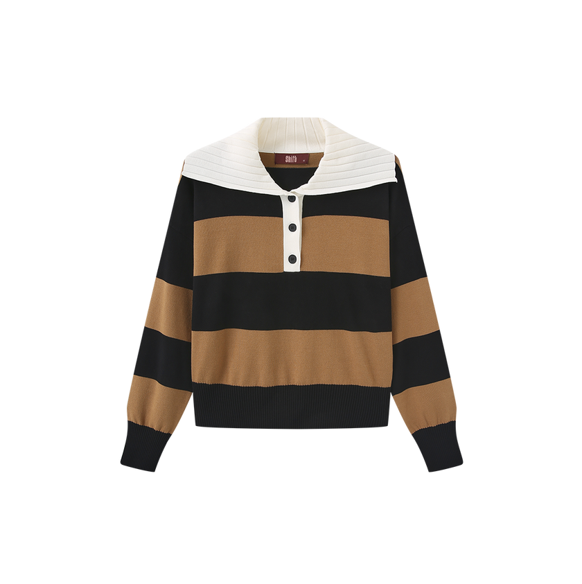Stripe Contrast Collar Knit Sweater