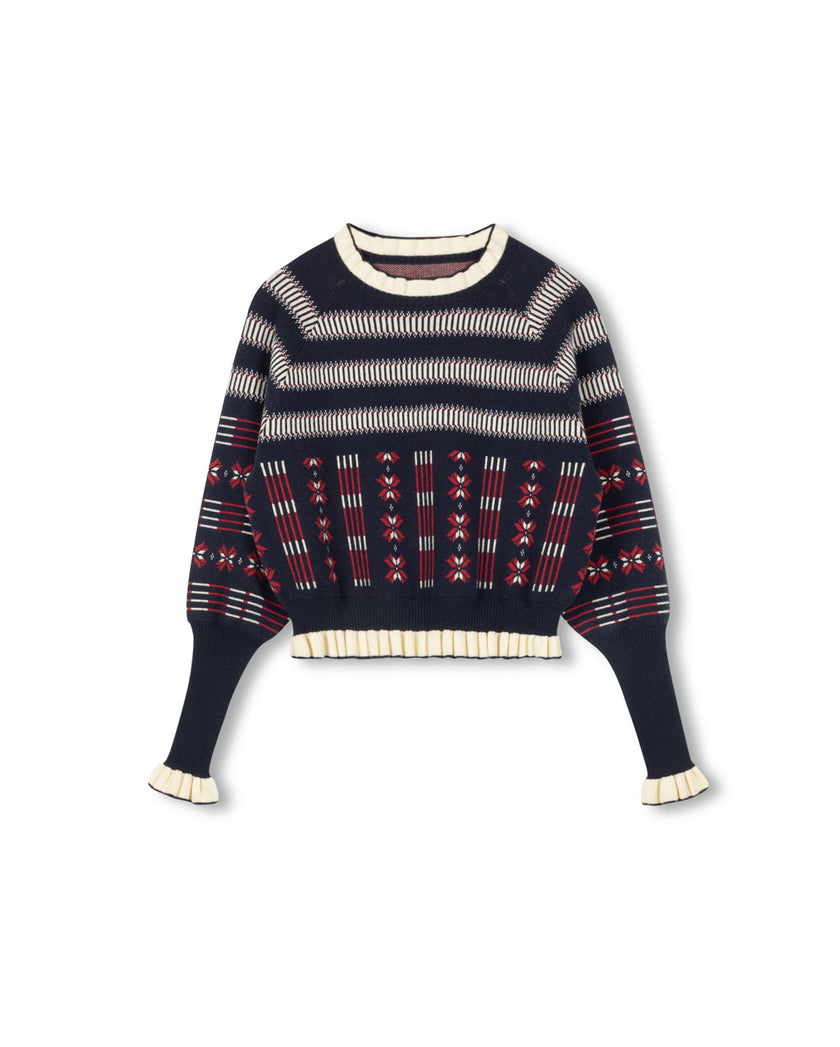 Geometric Print Ruffle Sweater