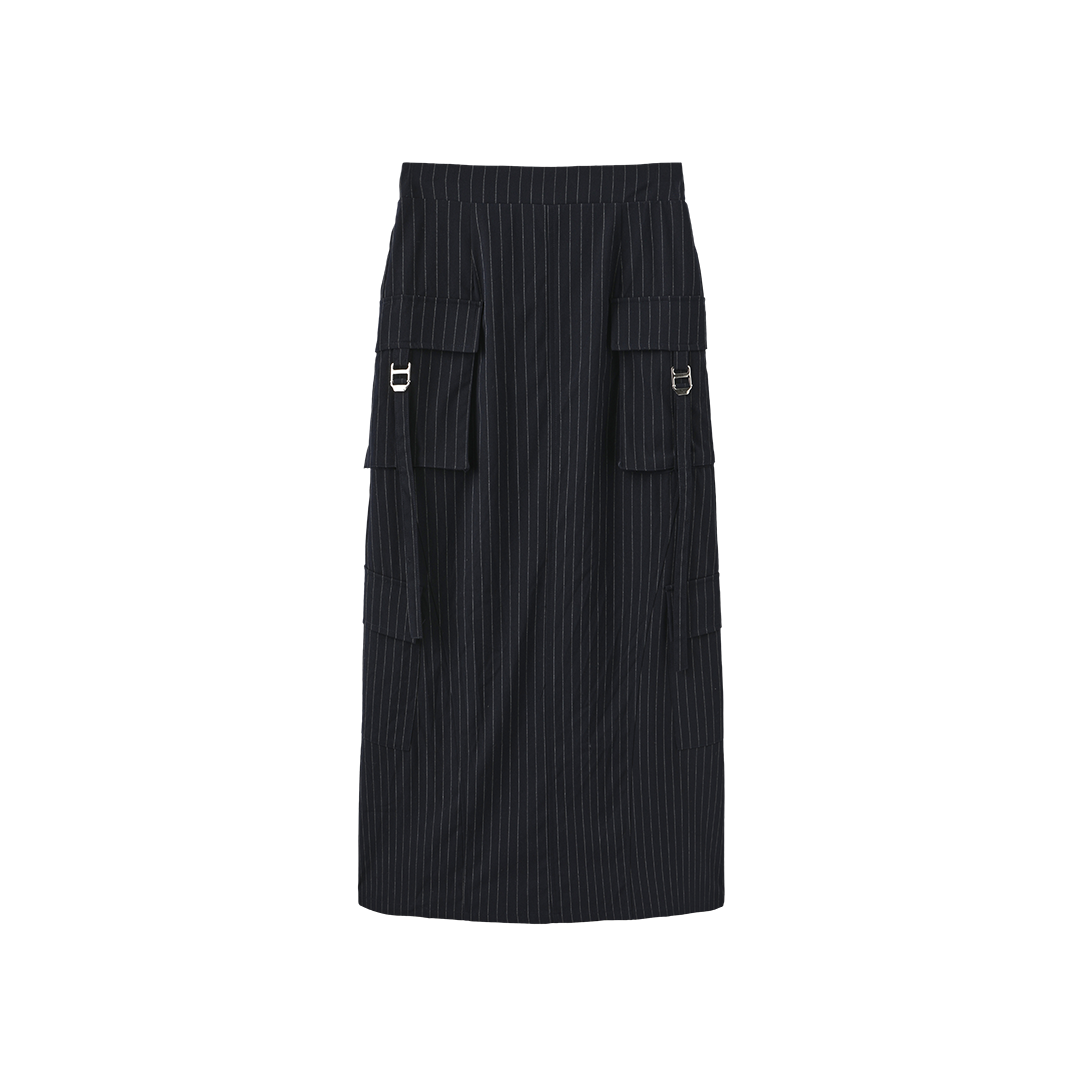 Miro Pinstripe Button Detail Aline Skirt
