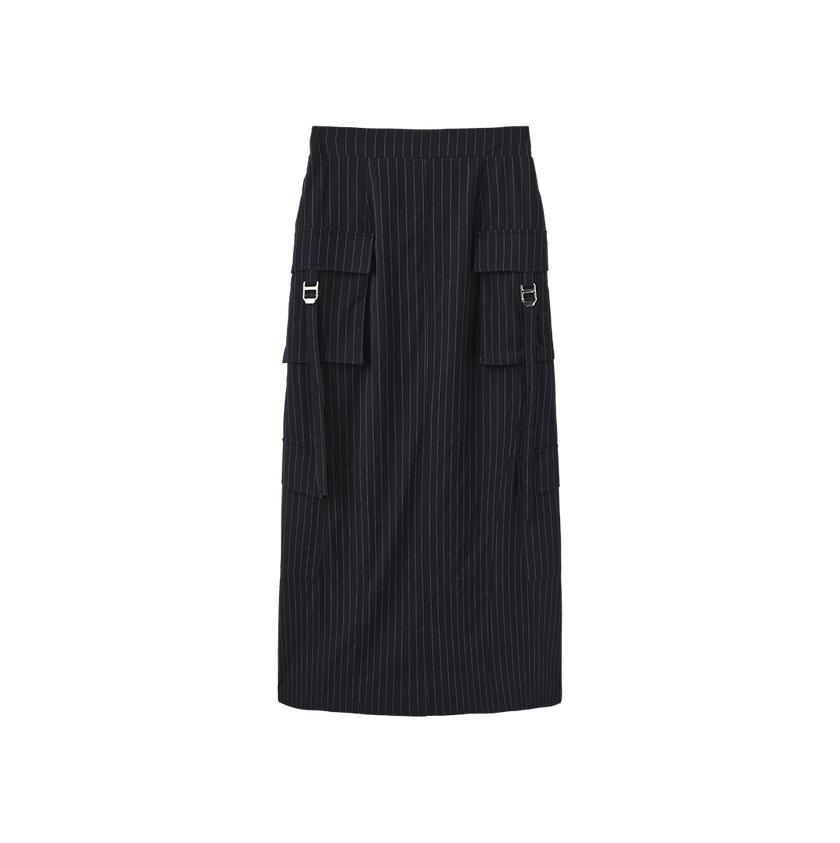 Miro Pinstripe Button Detail Aline Skirt