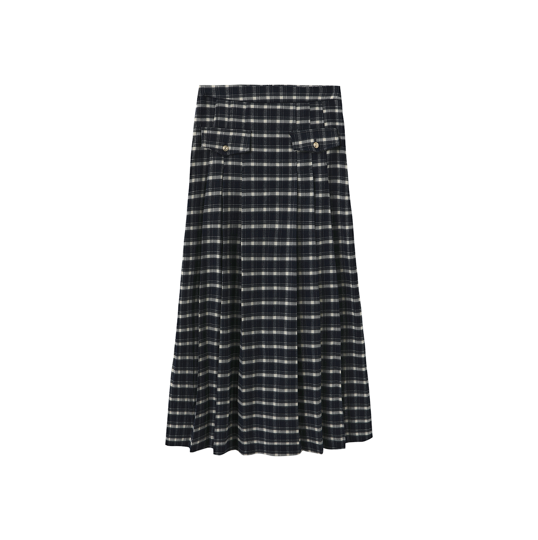 Plaid Center Pocket Pleat  Skirt